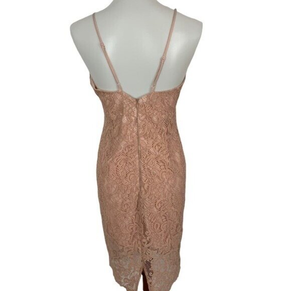 Bardot Pink Lace Midi Dress Womens 6 Spaghetti Strap Bodycon Cocktail Formal - Picture 5 of 8